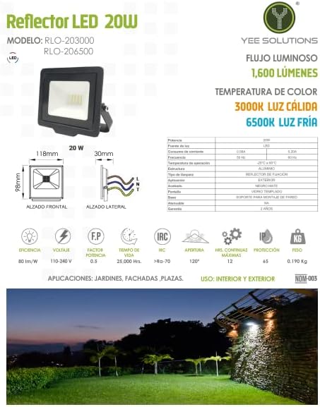 REFLECTOR LED 20W 6500K 100-240V YEE