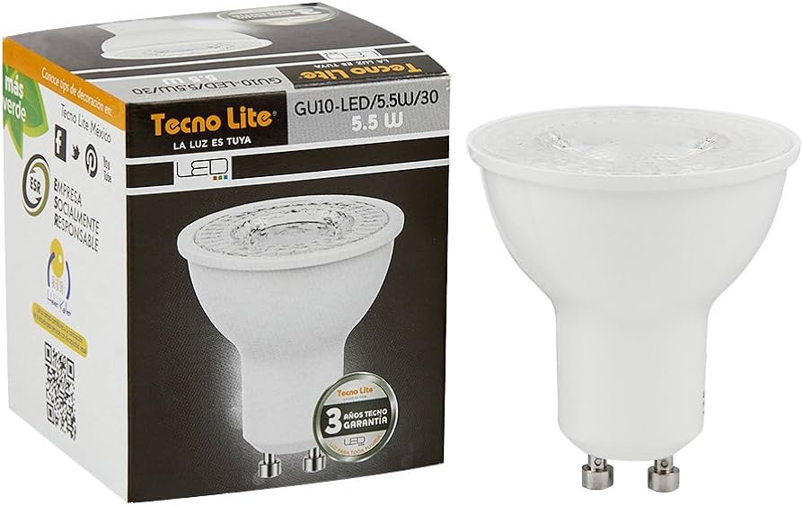 PACK DE 3 FOCOS GU10 LED 5.5W 100-240V LUZ CÁLIDA TECNOLITE