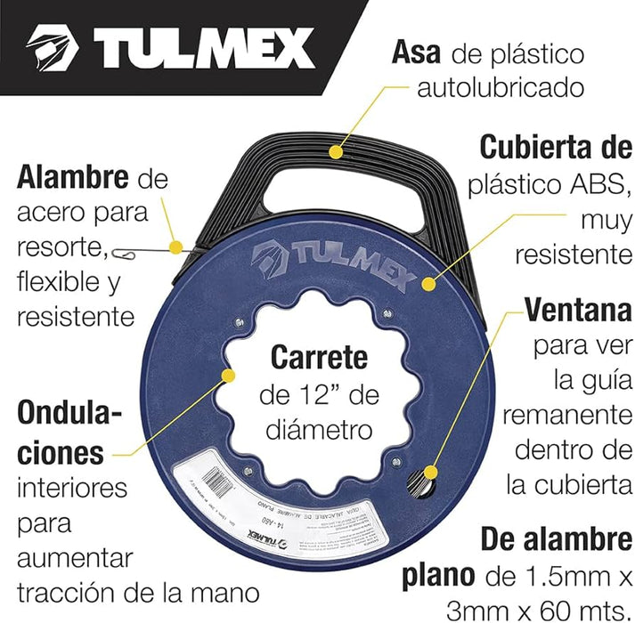 GUIA JALACABLE DE ACERO CON CARRETE DE 60M TULMEX