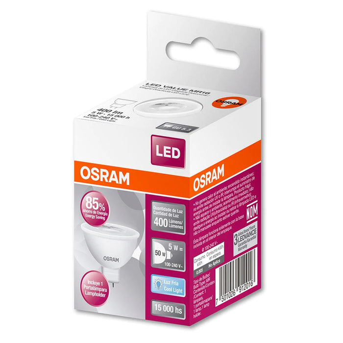 PACK DE 3 FOCOS MR16 LED VALUE 5W 100-240V LUZ FRÍA OSRAM