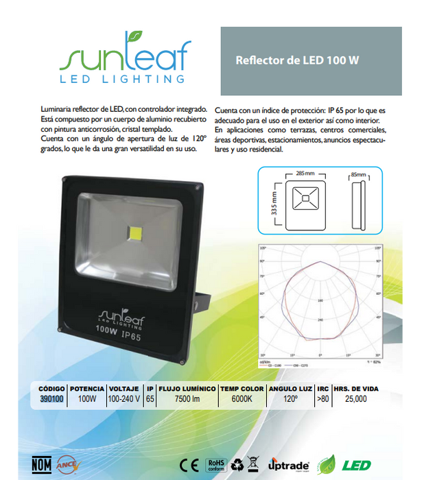 REFLECTOR LED 100W 100-240V LUZ FRÍA SUNLEAF