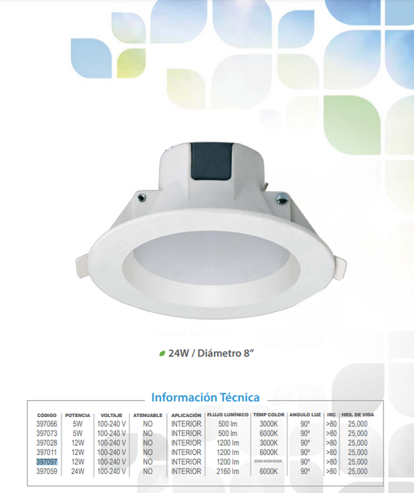 DOWNLIGHT EMPOTRADO P/TECHO 12W 4" SUNLEAF