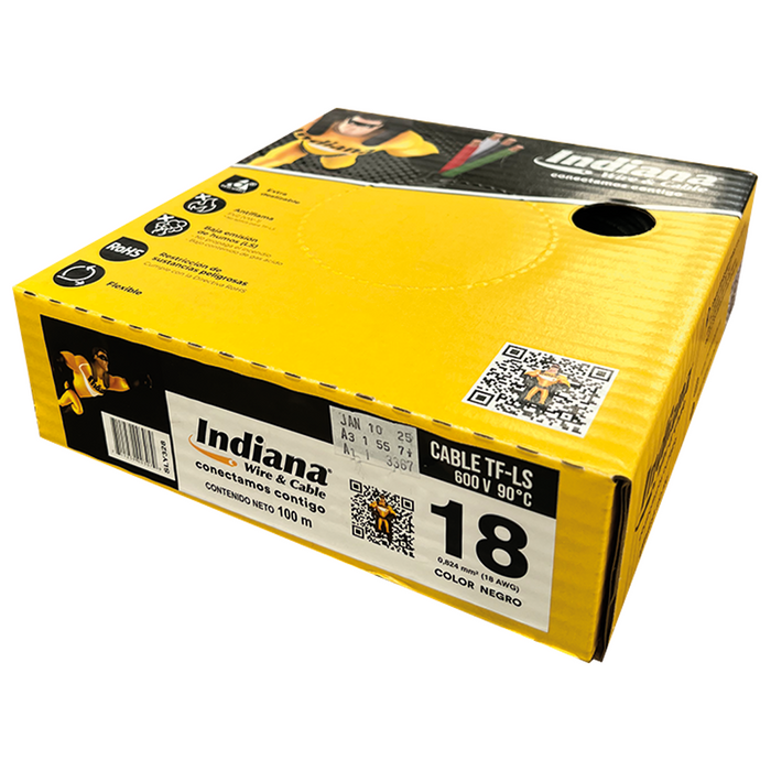 CABLE THW #18 90° 600V CAJA DE 100 MT INDIANA