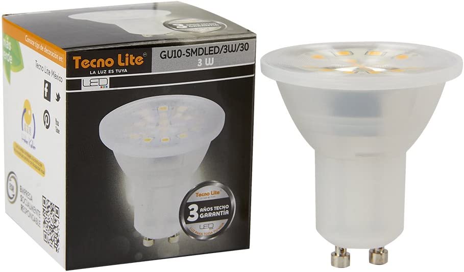 PACK DE 3 FOCOS GU10 LEDS 3 W BLANCO CÁLIDO TECNOLITE