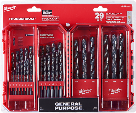 JUEGO DE BROCAS P/METAL CON ACABADO OXIDO NEGRO THUNDERBOLT DE 29 PZ MILWAUKEE